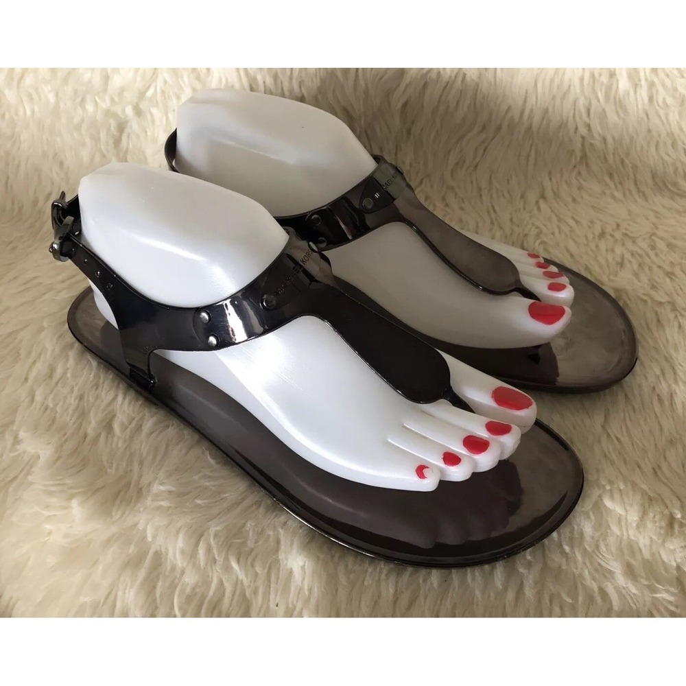 MICHAEL KORS SANDAL JELLY MK PLATE ICONIC PVC LOGO THONG Women's 8M EUR 38.5